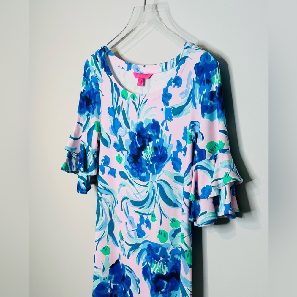 Lilly Pulitzer Lula Pink Tropics Sweet Pea Floral Print Ruffle Sleeve Dress Sz S - Picture 9 of 14